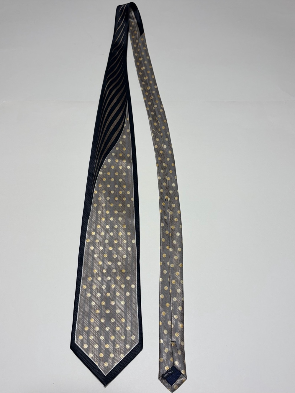 Enrico Capucci Silk Handmade Gray & Gold Polka Dot Tie